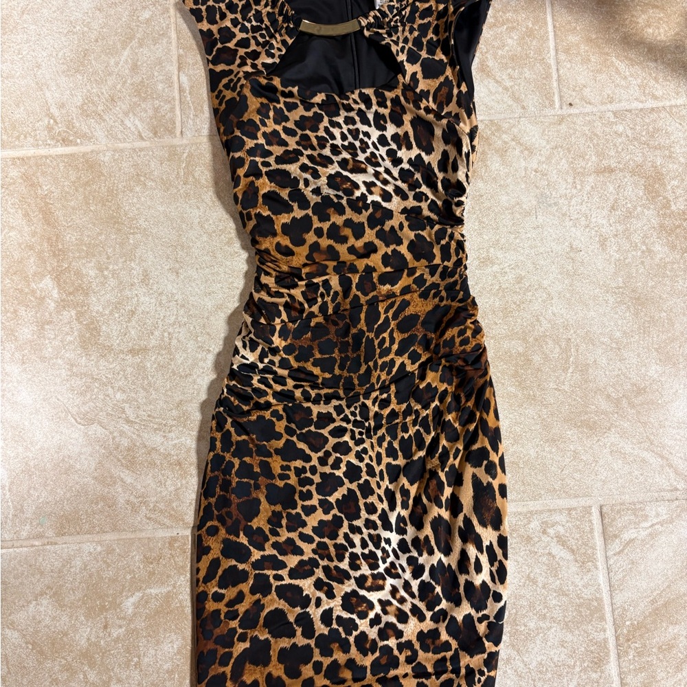Cache Brown Leopard Print Midi Dress